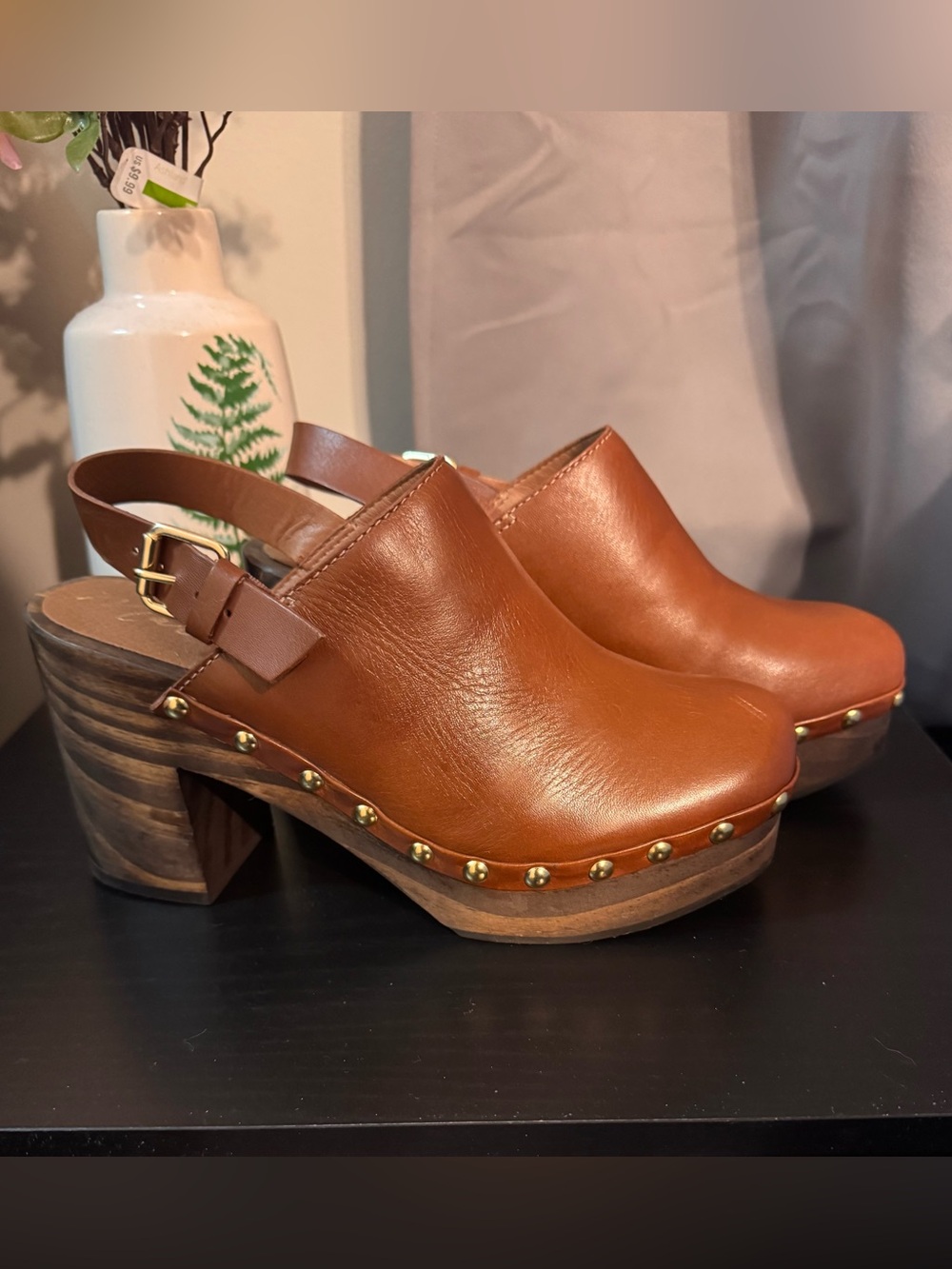 Anthro Matisse Liberty Womens Clog Heels Chunky Mule Platform Brown Leather 7